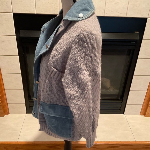 Oversized Denim Jacket/Knitted Cardigan Sweater Coat, Streetwear, Women’s Sz M - Picture 3 of 9